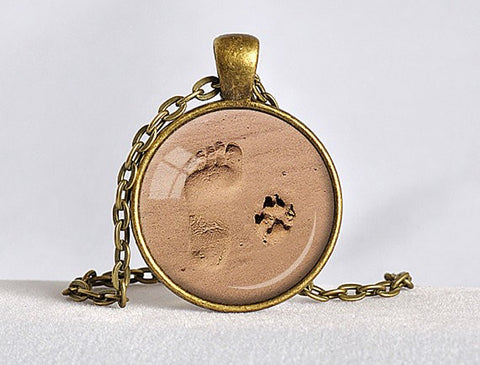 Dog Paw Print and Foot Print Pendant Necklace