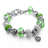 Dog Paws Charm Bracelet with Crystal and Glass Beads